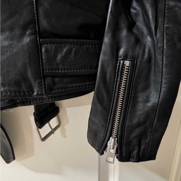 All Saints Black Leather Motorcycle Jacket Asymmetrical Zipper - Picture 7 of 7
